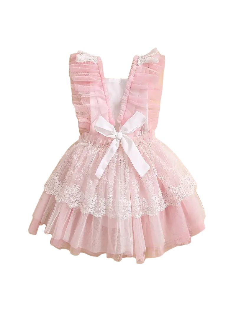 Rainbow & Lace Dress with Ruffles and Bow