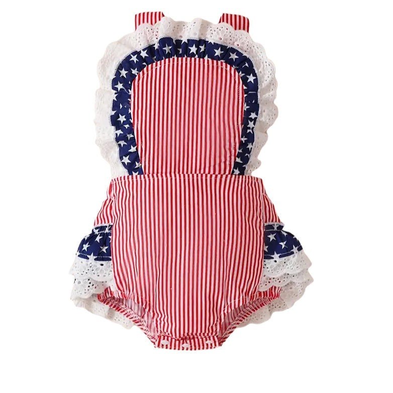Star USA Romper with lace and Ruffle Back
