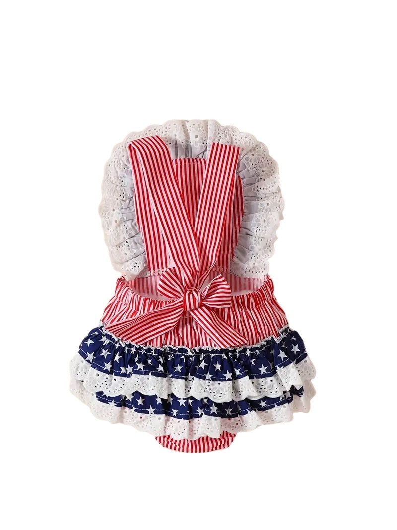 Star USA Romper with lace and Ruffle Back back
