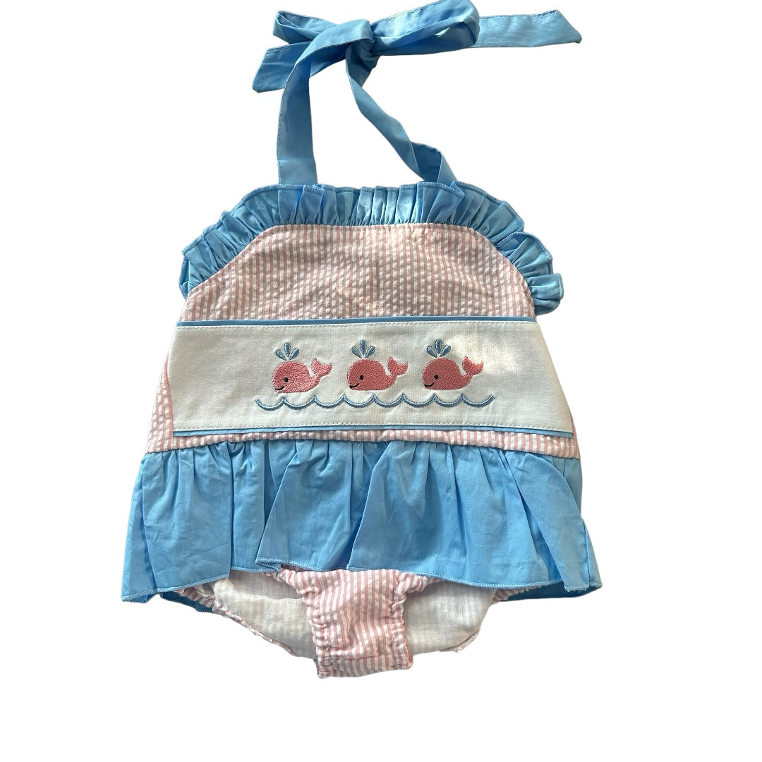 One Piece Whale Seersucker Swimsuit