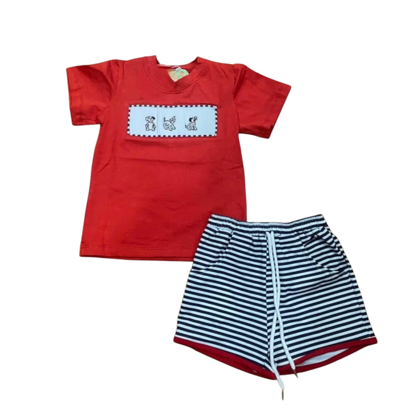 Handsmocked Dot dog Short set