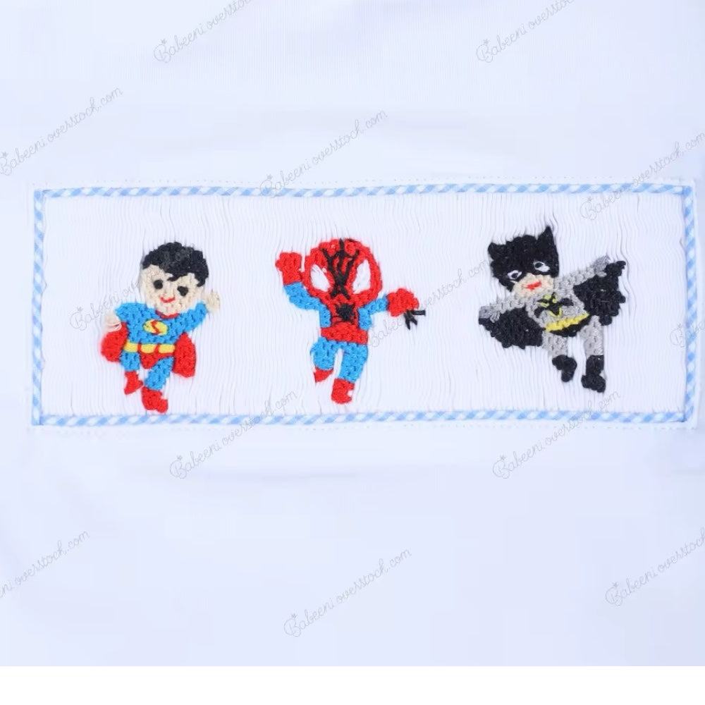 2 Piece Set Hand Smocked super hero Characters For Boy