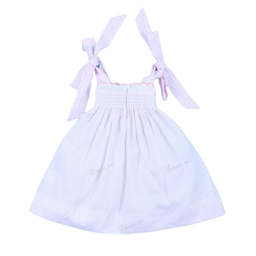 Summer Bows Sleeveless Plain Dress For Girl