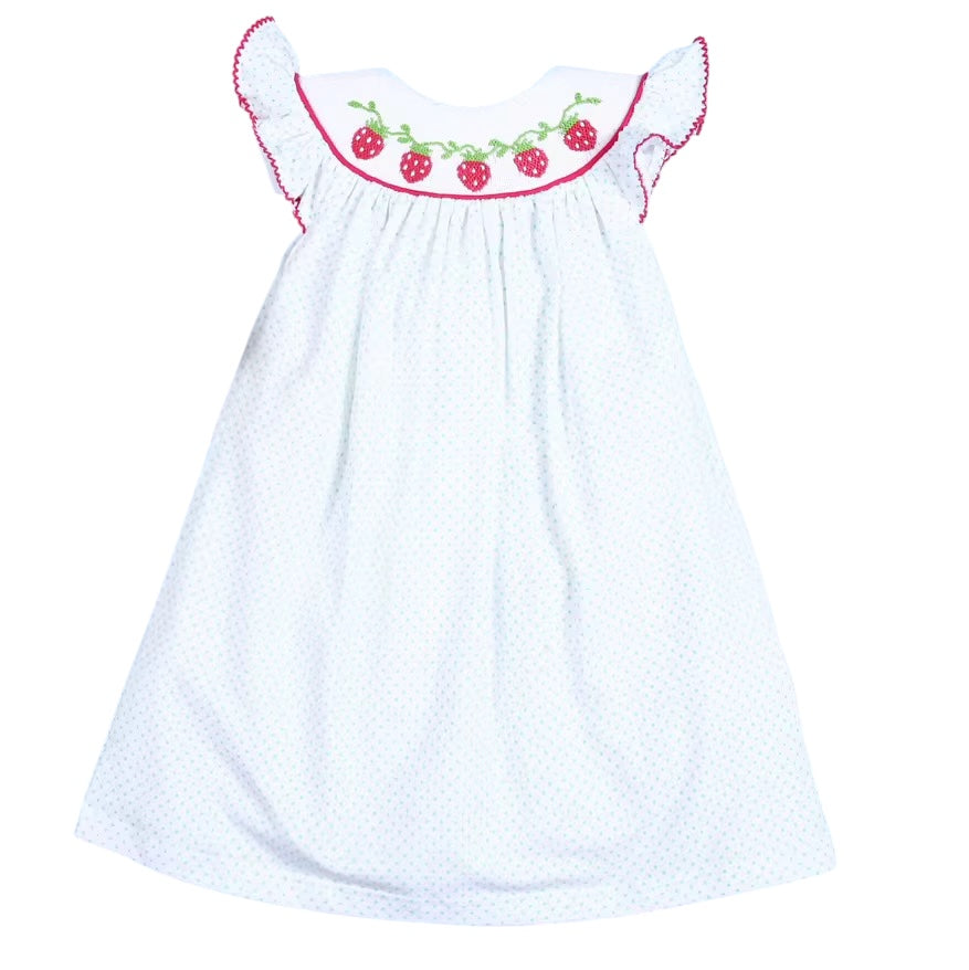 Cute smocked strawberry mint dotted baby dress