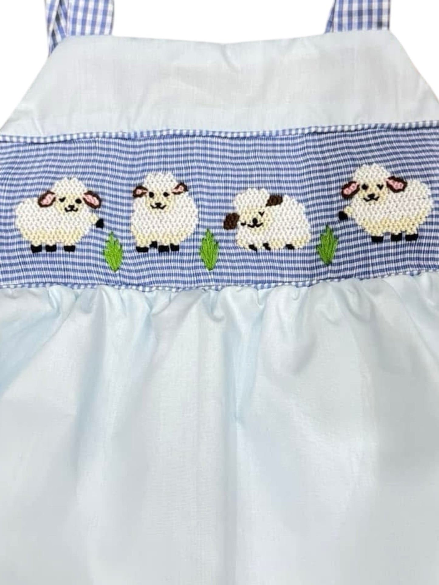 Smocked lamb bubble with gingham bows