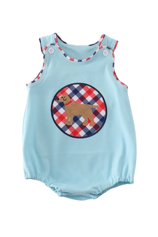 BLUE PUPPY GINGHAM APPLIQUE BUBBLE