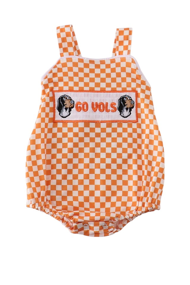 ORANGE TENNESSEE GO VOLS EMBROIDERY SMOCKED CHECKERED BUBBLE