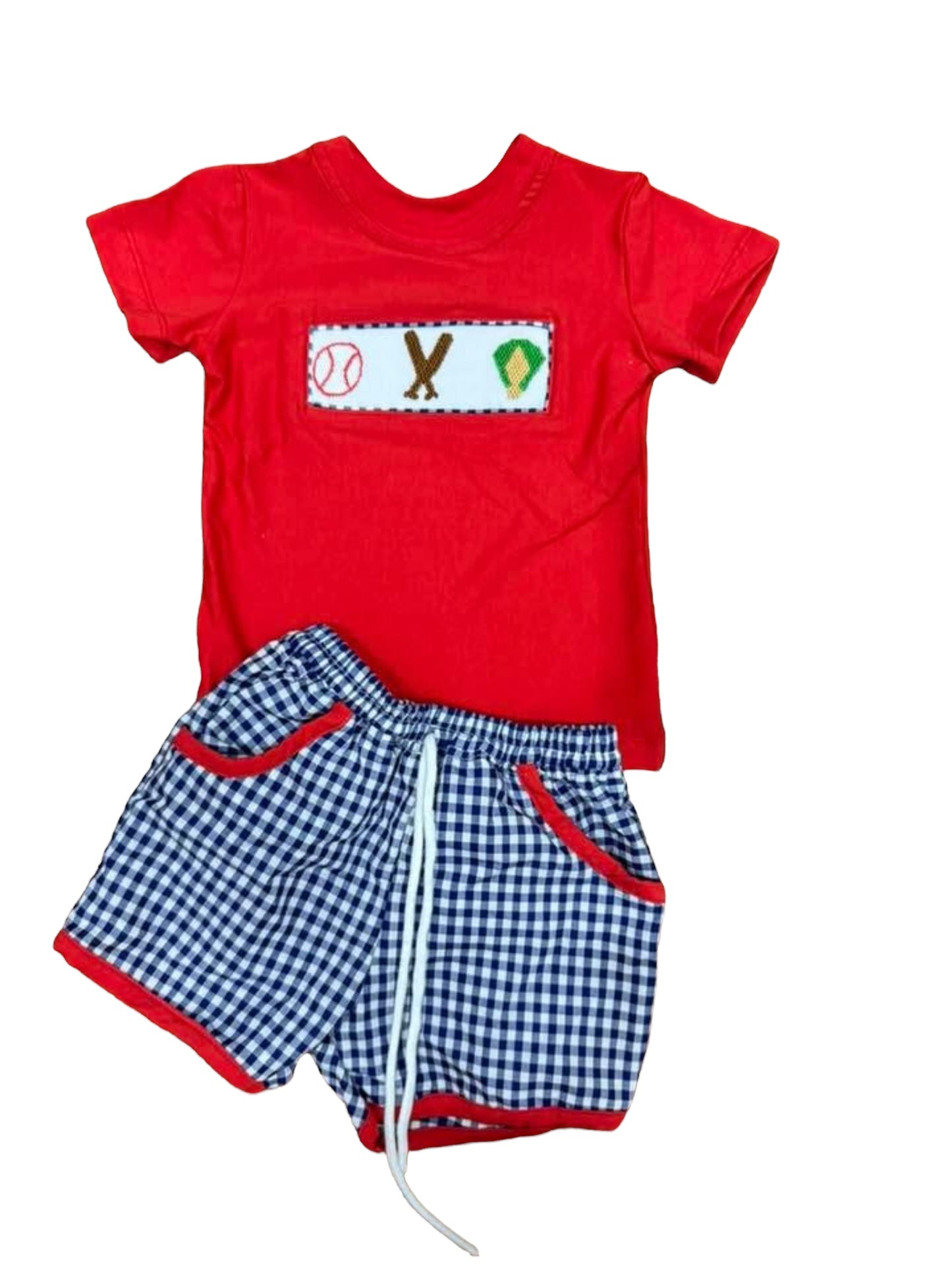 handsmocked boys baseball short set