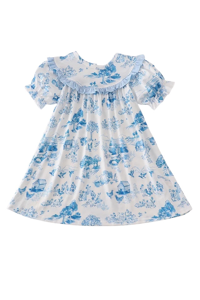 BLUE FARM PRINT DRESS