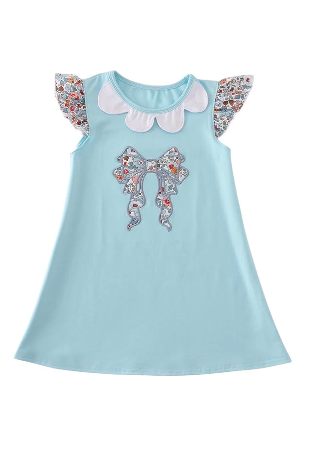FLORAL BOW APPLIQUE RUFFLE DRESS