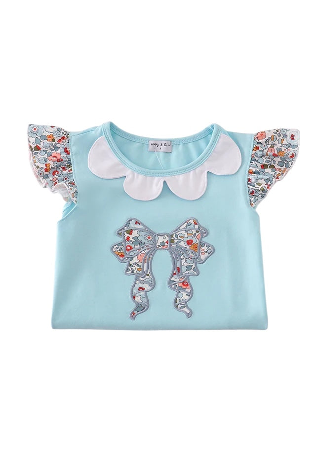 FLORAL BOW APPLIQUE RUFFLE DRESS