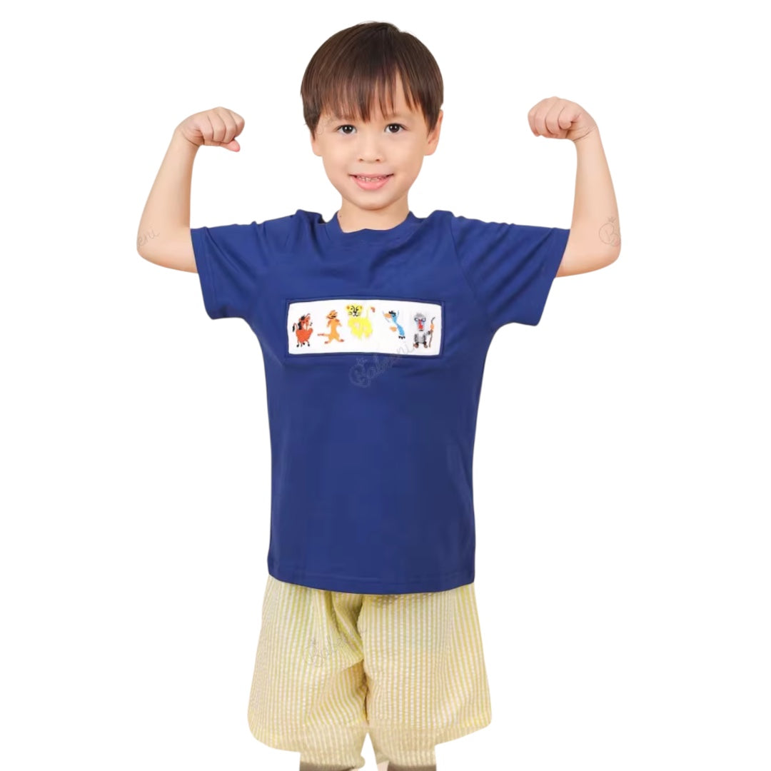 Lion hand smocked boy short set