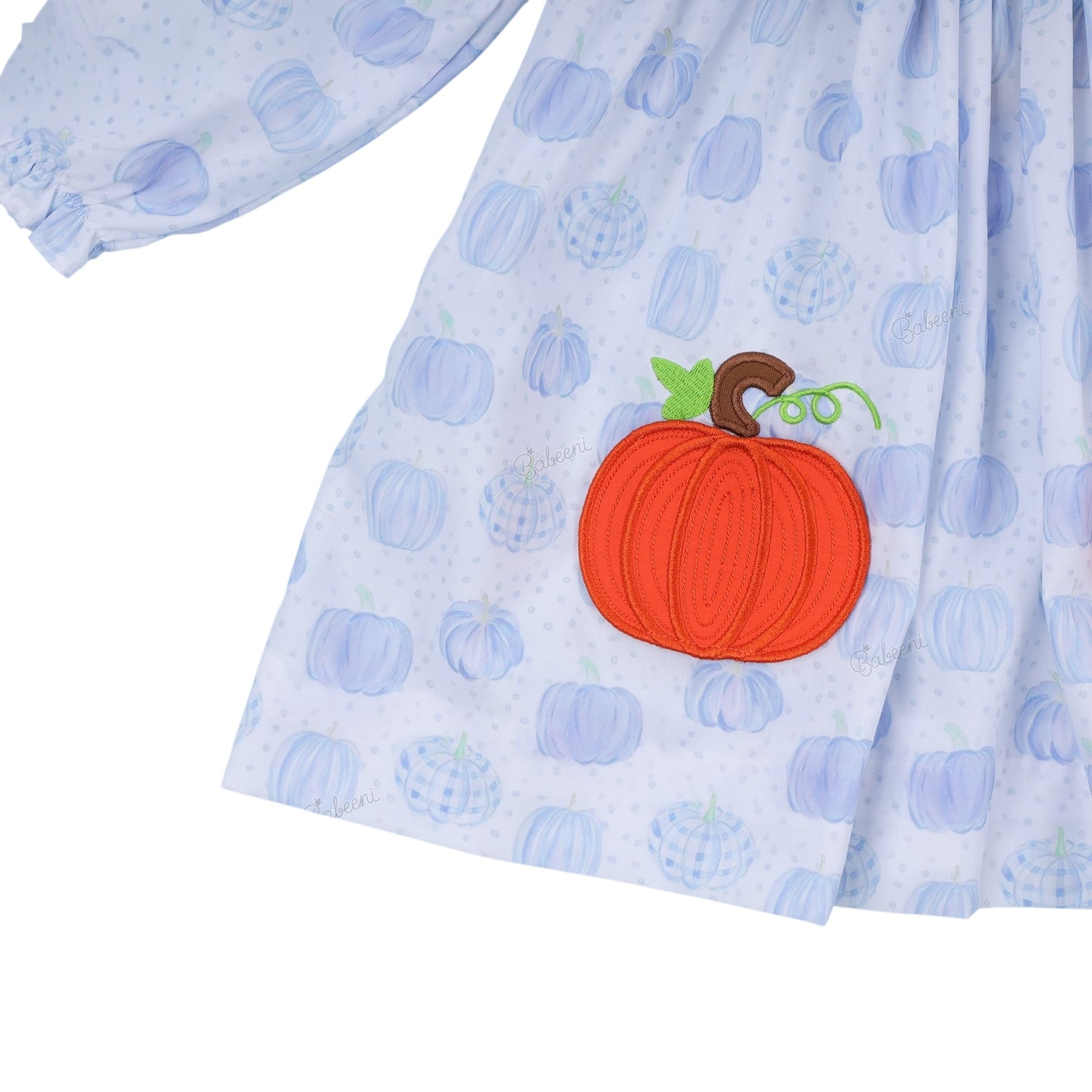 Adorable applique pumpkin girls set in blue