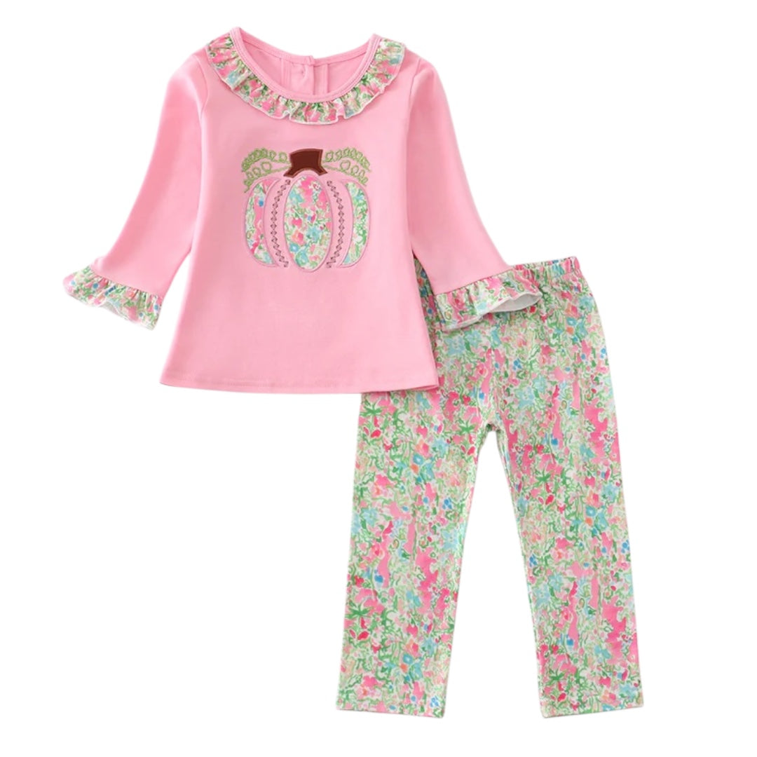 PINK PUMPKIN APPLIQUE GIRL SET