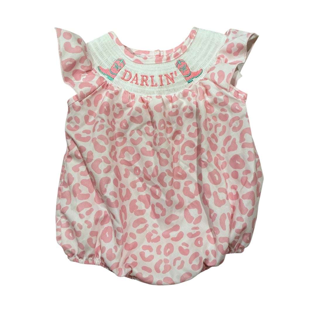 Girls Smocked Darlin' Cowgirl Bubble-Leopard Print