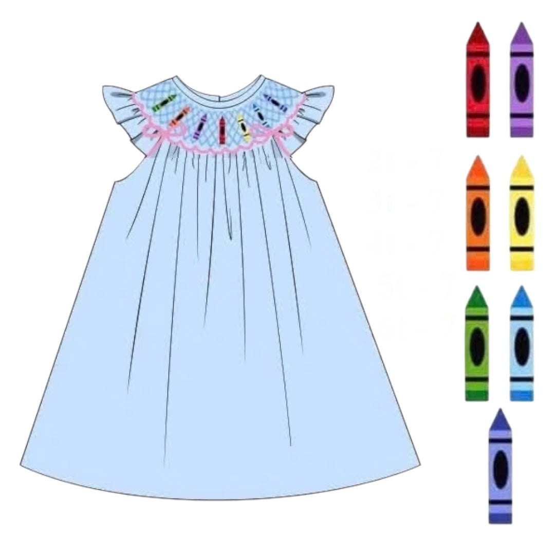 Hand smocked Back to school crayon dress