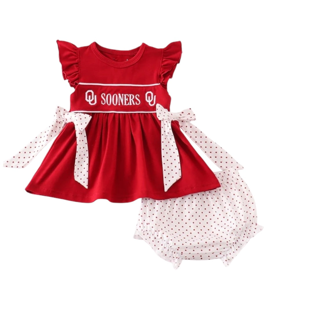 Red Sooners Embroidery Girl Bloomer Set