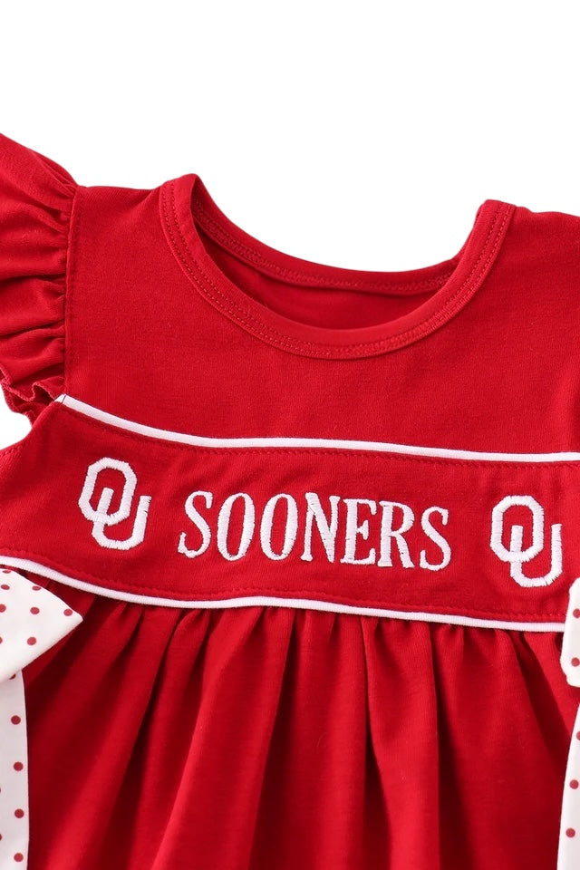 Red Sooners Embroidery Girl Bloomer Set