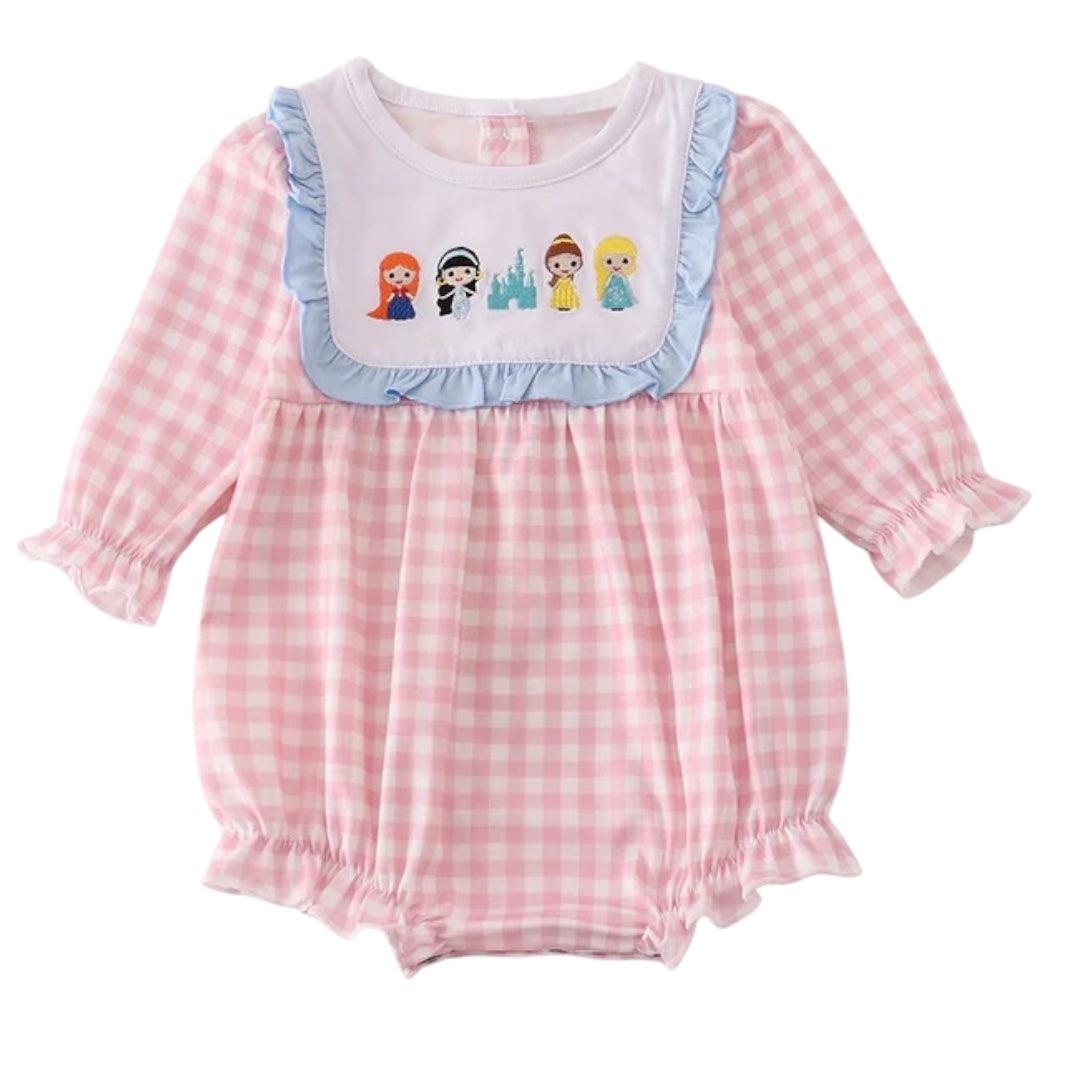 Pink plaid princess embroidered bubble