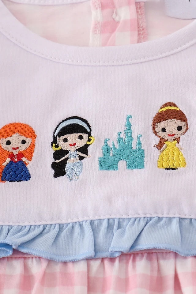 Pink plaid princess embroidered bubble