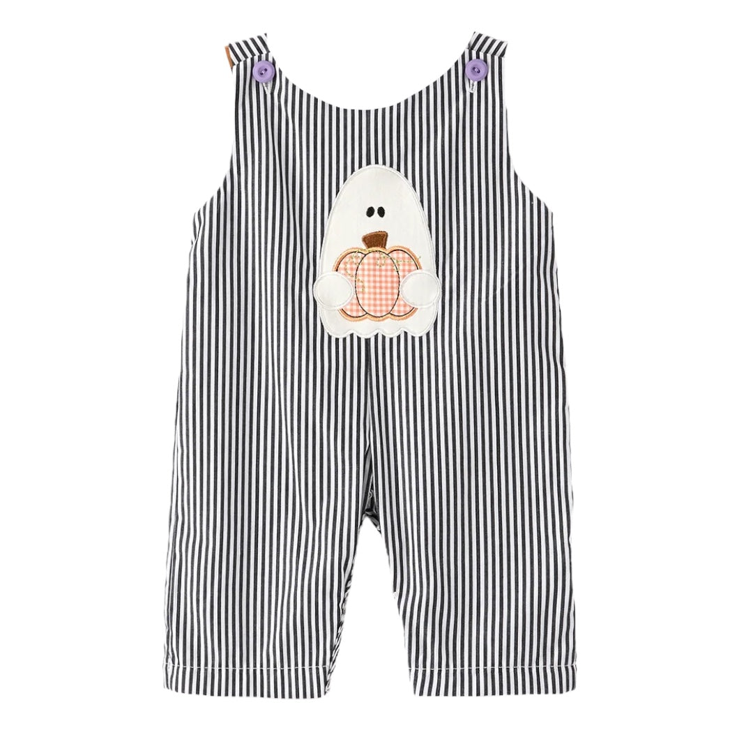 Halloween Striped Ghost Embroidered Baby Boys Romper