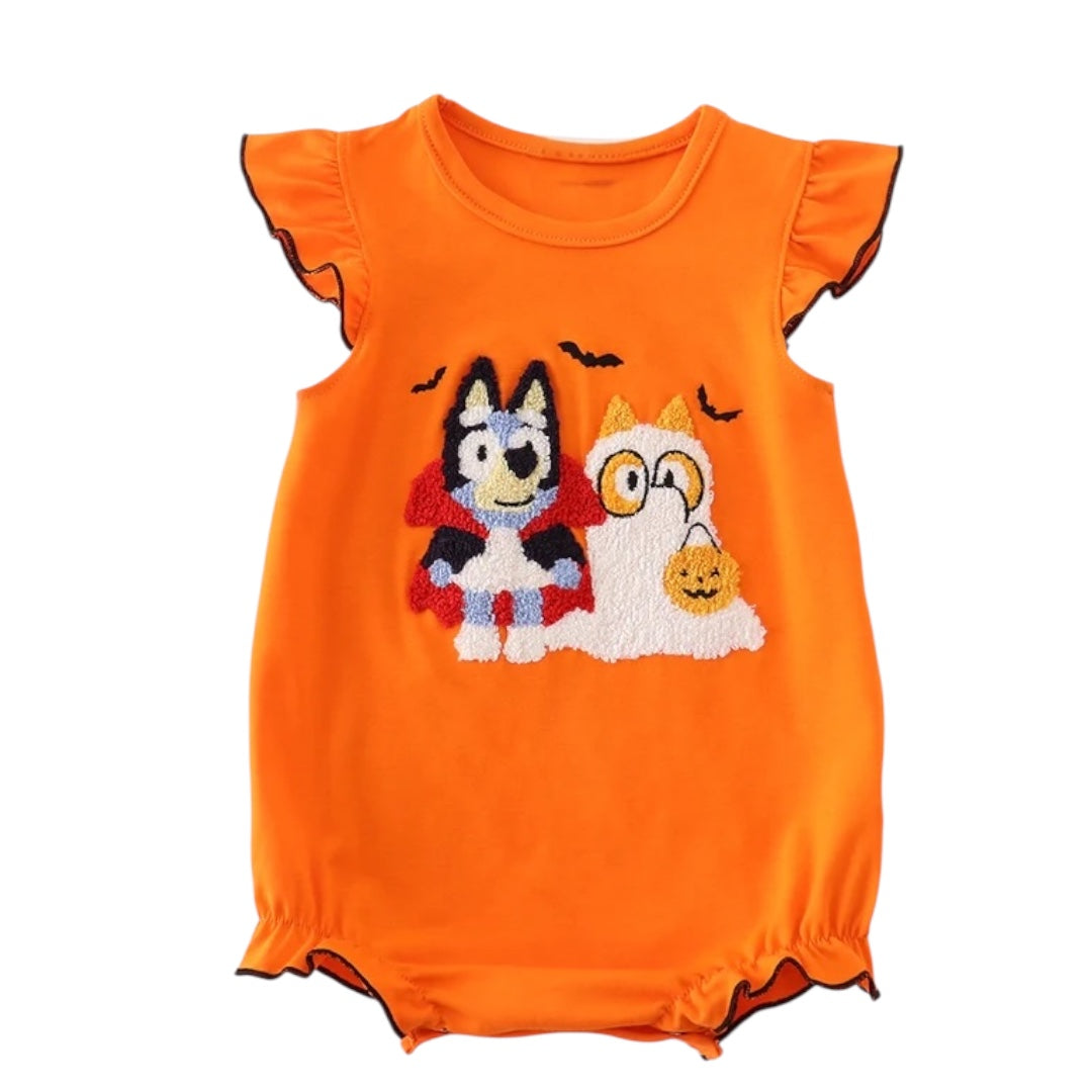 ORANGE HALLOWEEN BLUEY FRENCH KNOT RUFFLE BUBBLE
