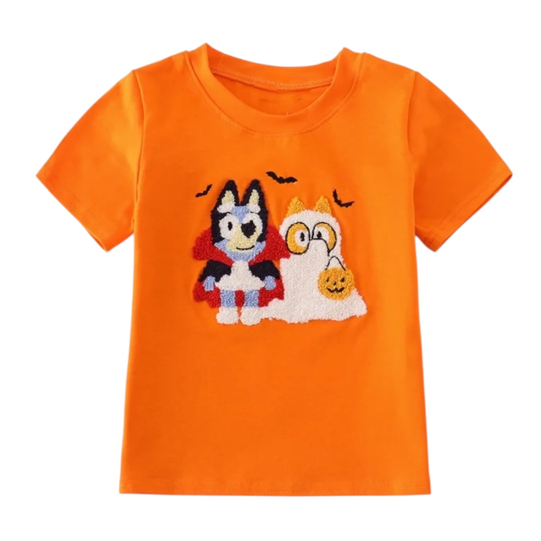 ORANGE HALLOWEEN BLUEY FRENCH KNOT TOP