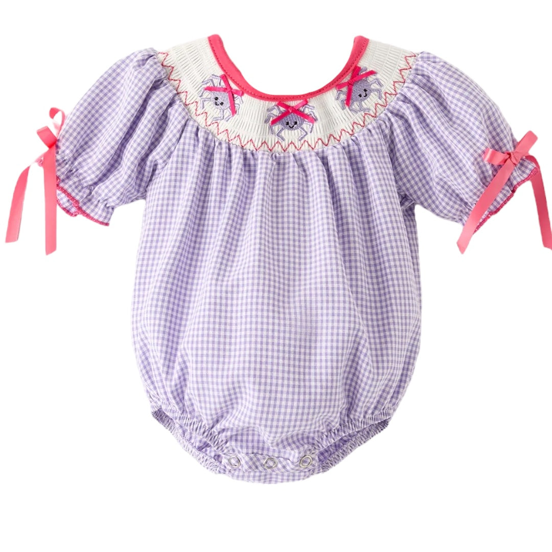 Halloween Spider Smock Embroidery Purple Girls Romper