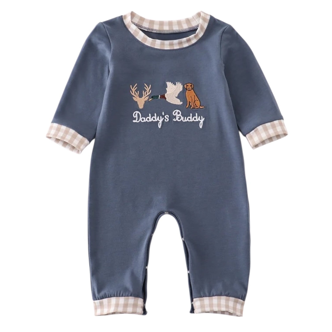 NAVY HUNTING EMBROIDERY ROMPER