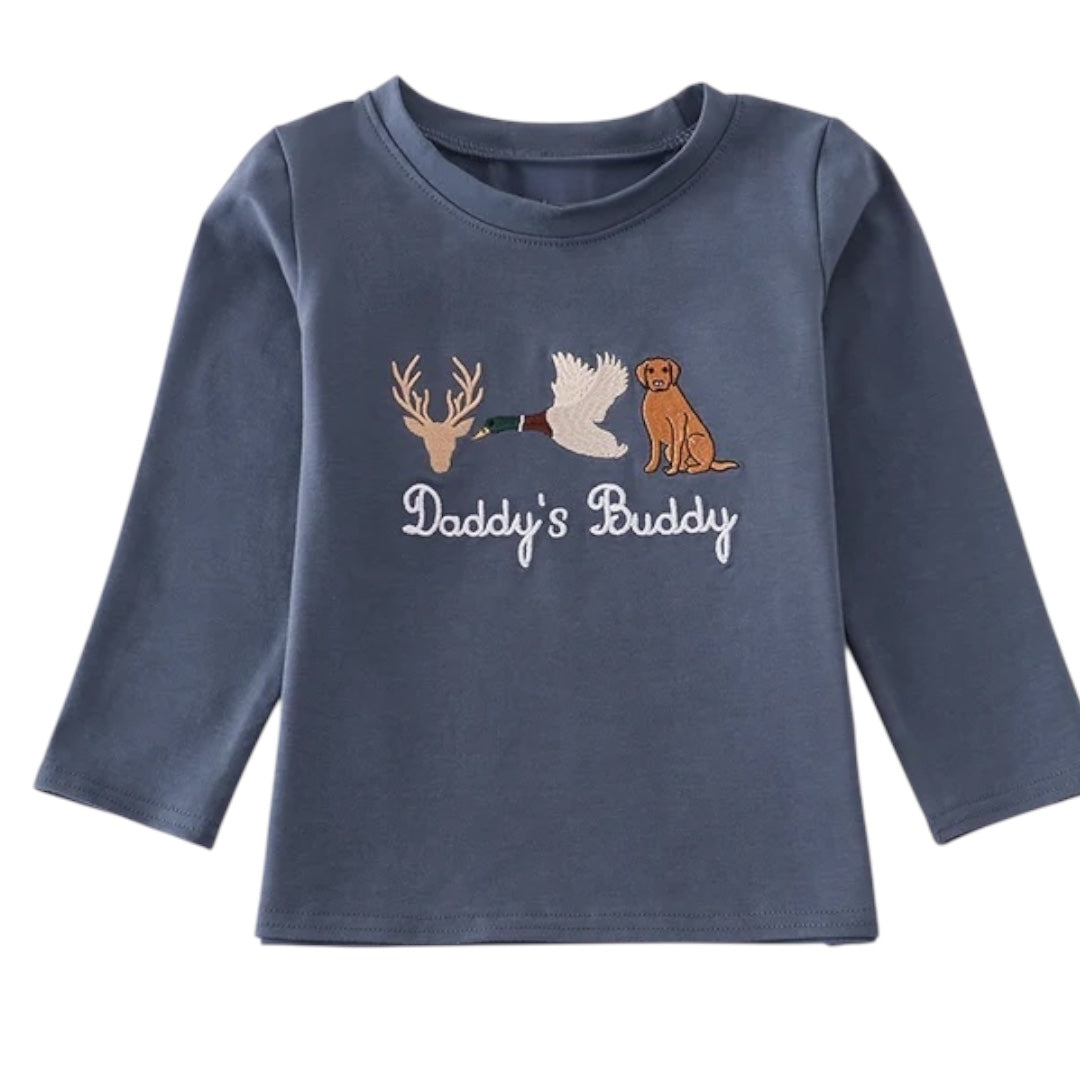 NAVY HUNTING EMBROIDERY TOP