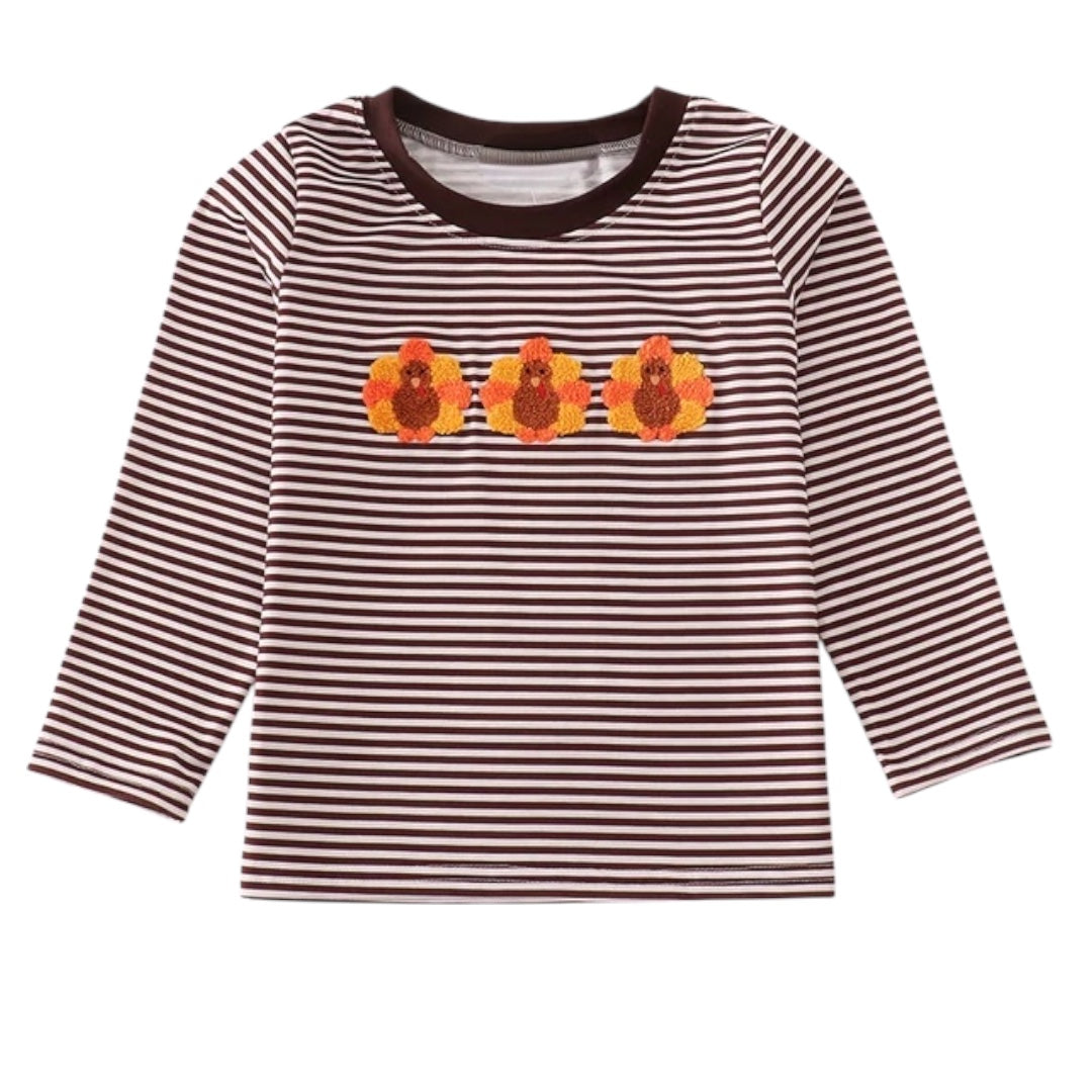 BROWN TURKEY FRENCH KNOT STRIPE TOP