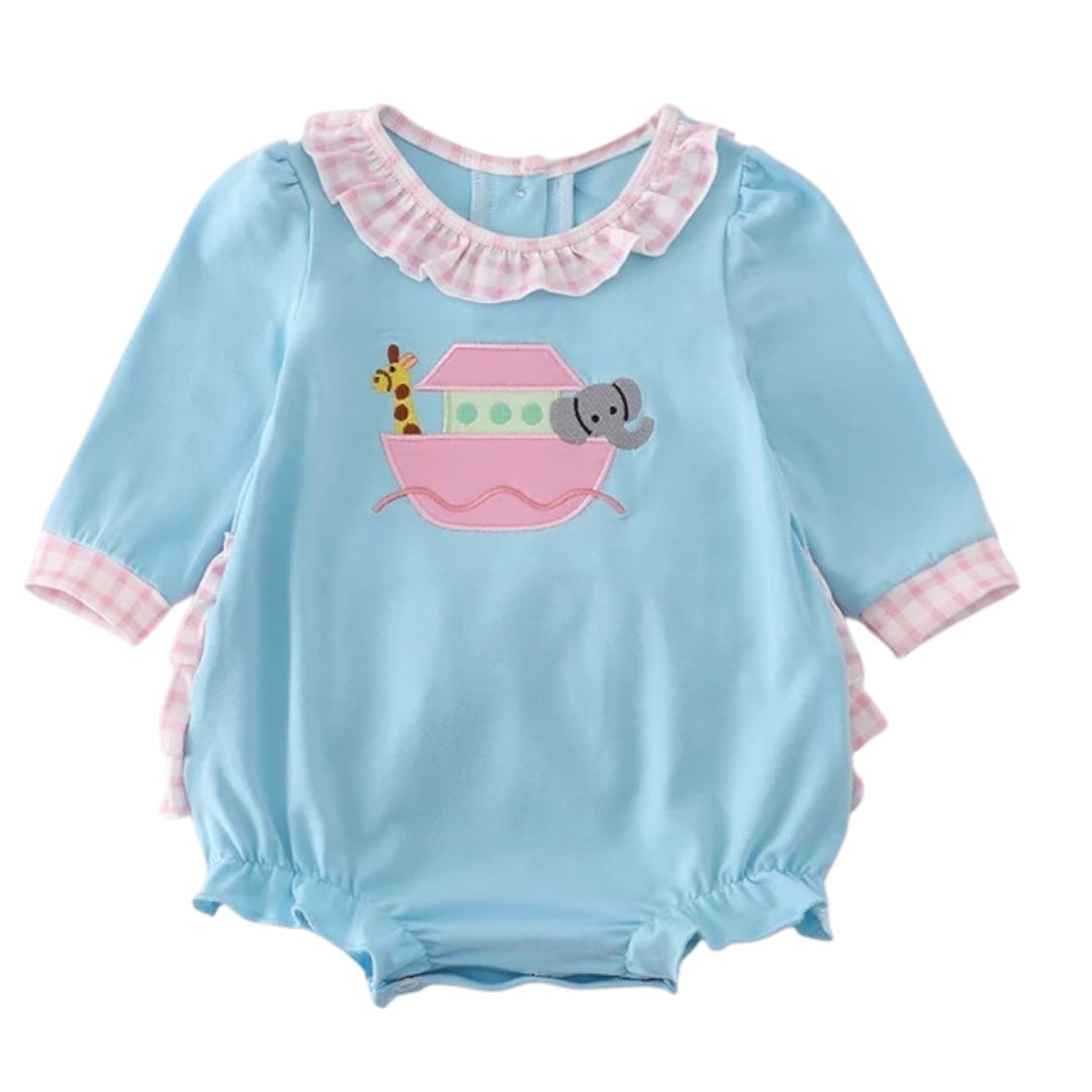BLUE NOAH'S ARK APPLIQUE RUFFLE BUBBLE