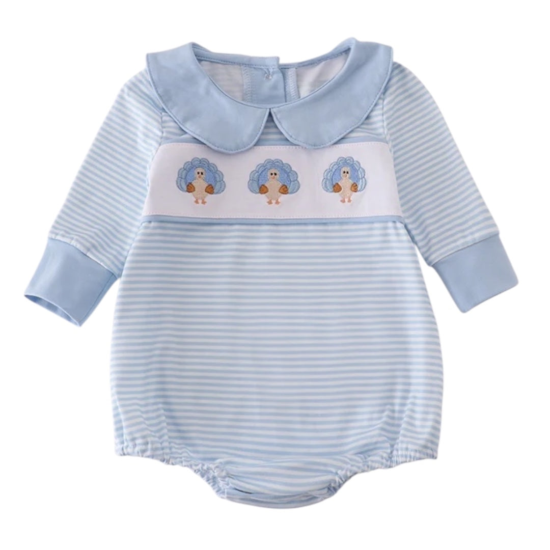 BLUE TURKEY EMBROIDERY STRIPE BUBBLE