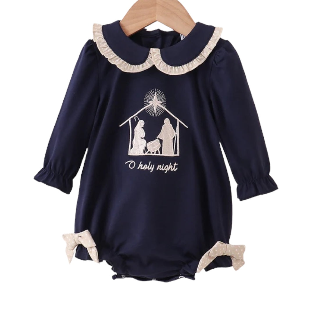 Navy nativity embroidery girl bubble