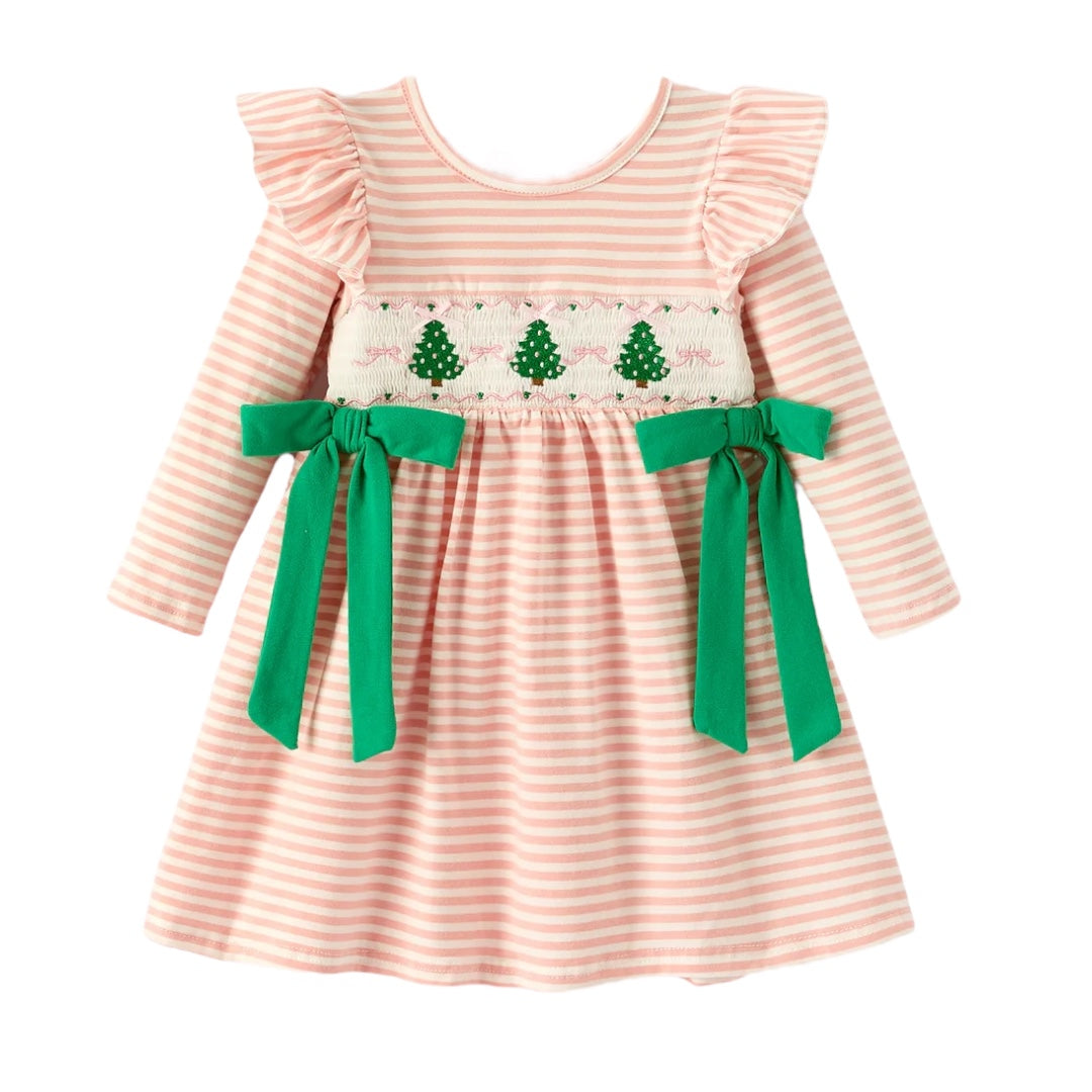 Embroidery Smocked Stripe Dress