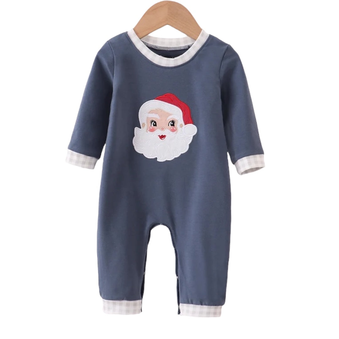 NAVY CHRISTMAS SANTA CLAUS APPLIQUE ROMPER