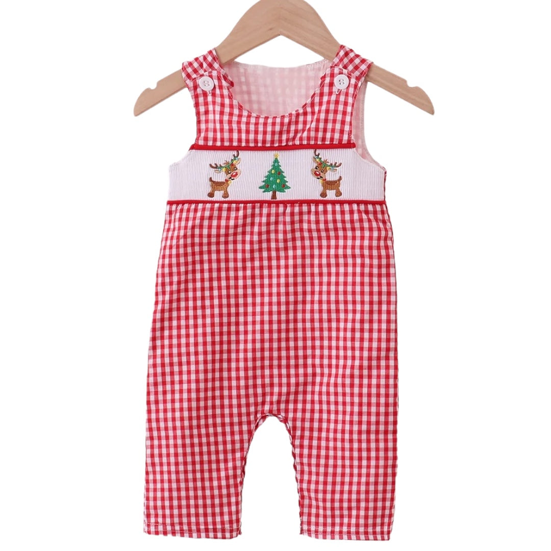 RED WOVEN CHRISTMAS TREE REINDEER SMOCKED JONJON