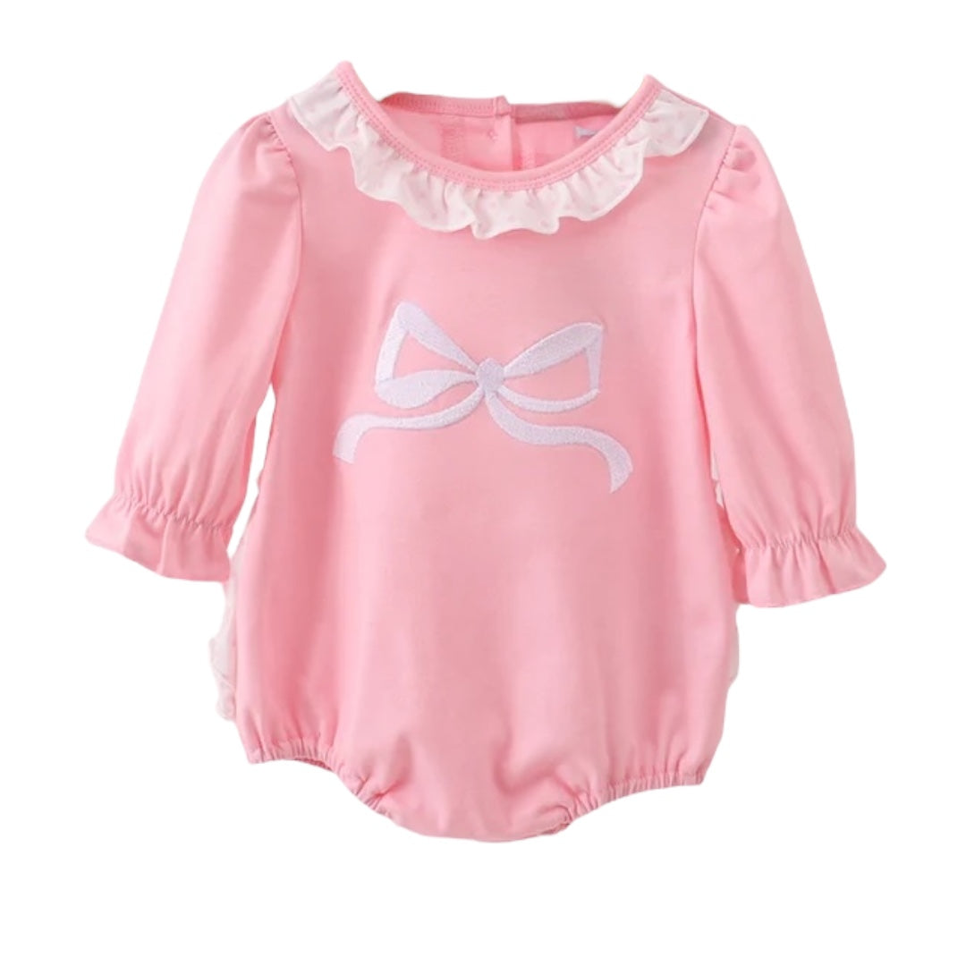 PINK BOW EMBROIDERY RUFFLE BUBBLE