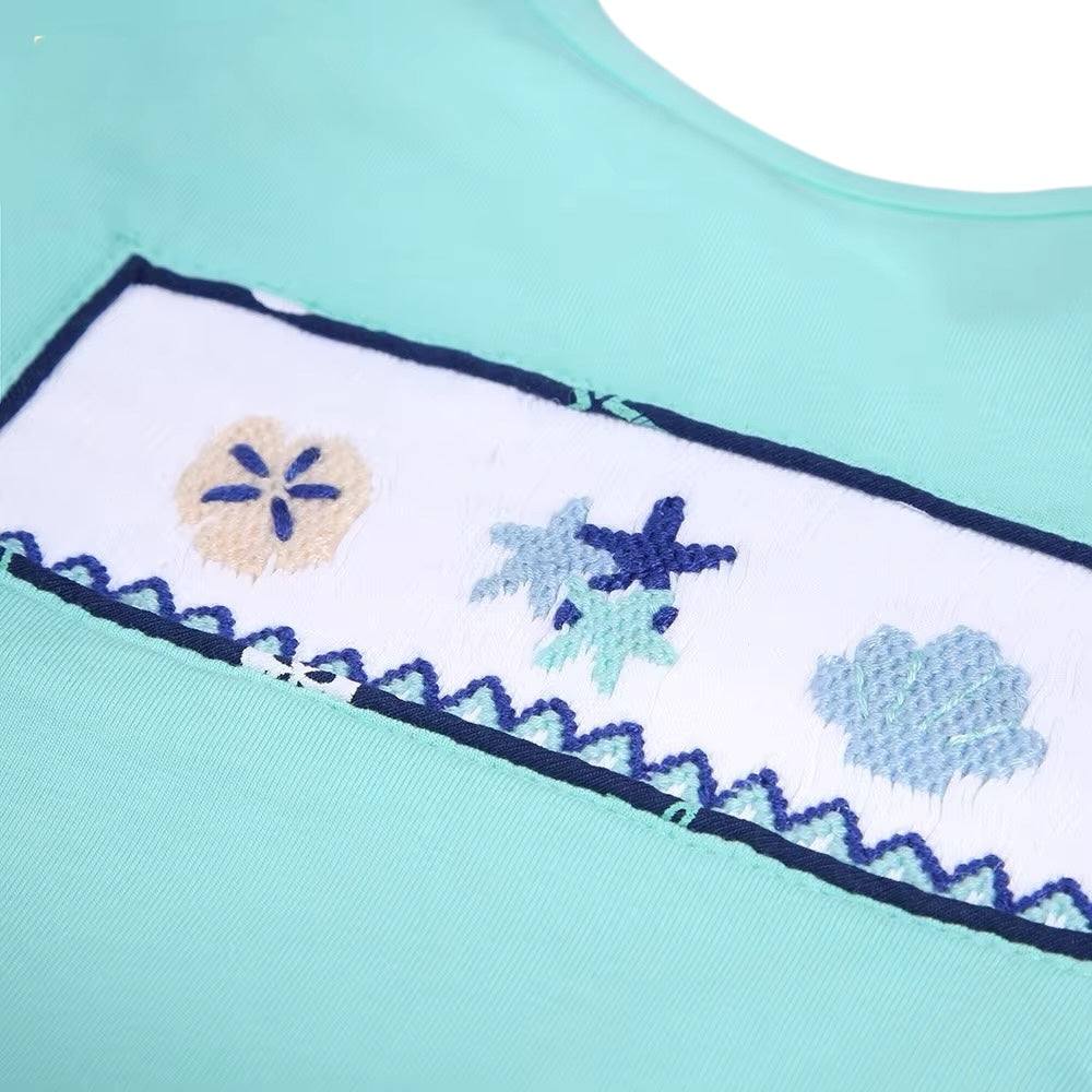 Summer girl set mint navy smocked stafish
