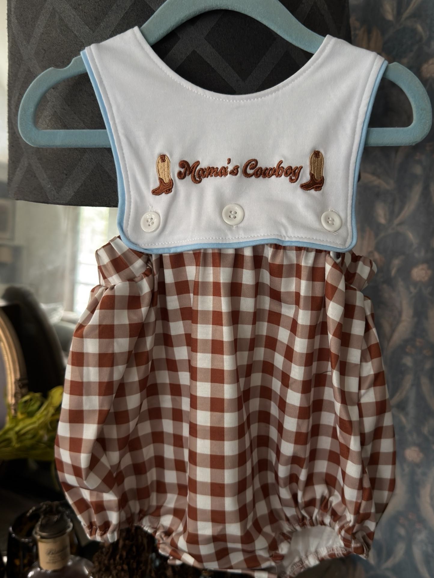 MAMA'S COWBOY EMBROIDERY GINGHAM BUBBLE