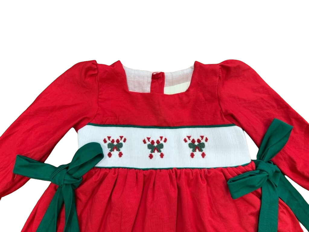 Smocked Christmas Candy Cane Girl Bloomer Set