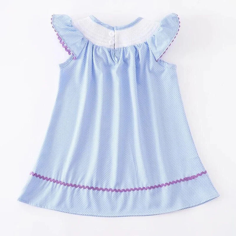 Frozen Embroidered Polka Dot Smocked Dress