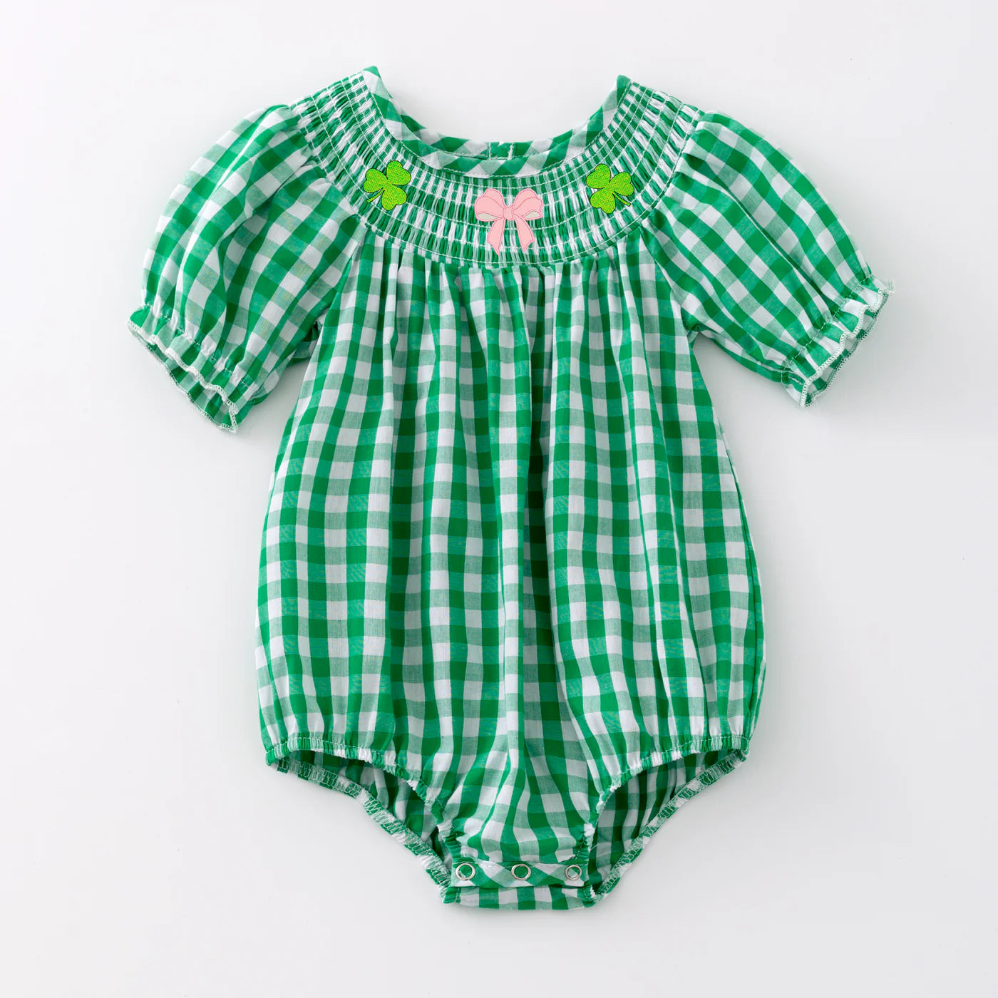 St. Patrick's Day Embroidery Smocked Romper
