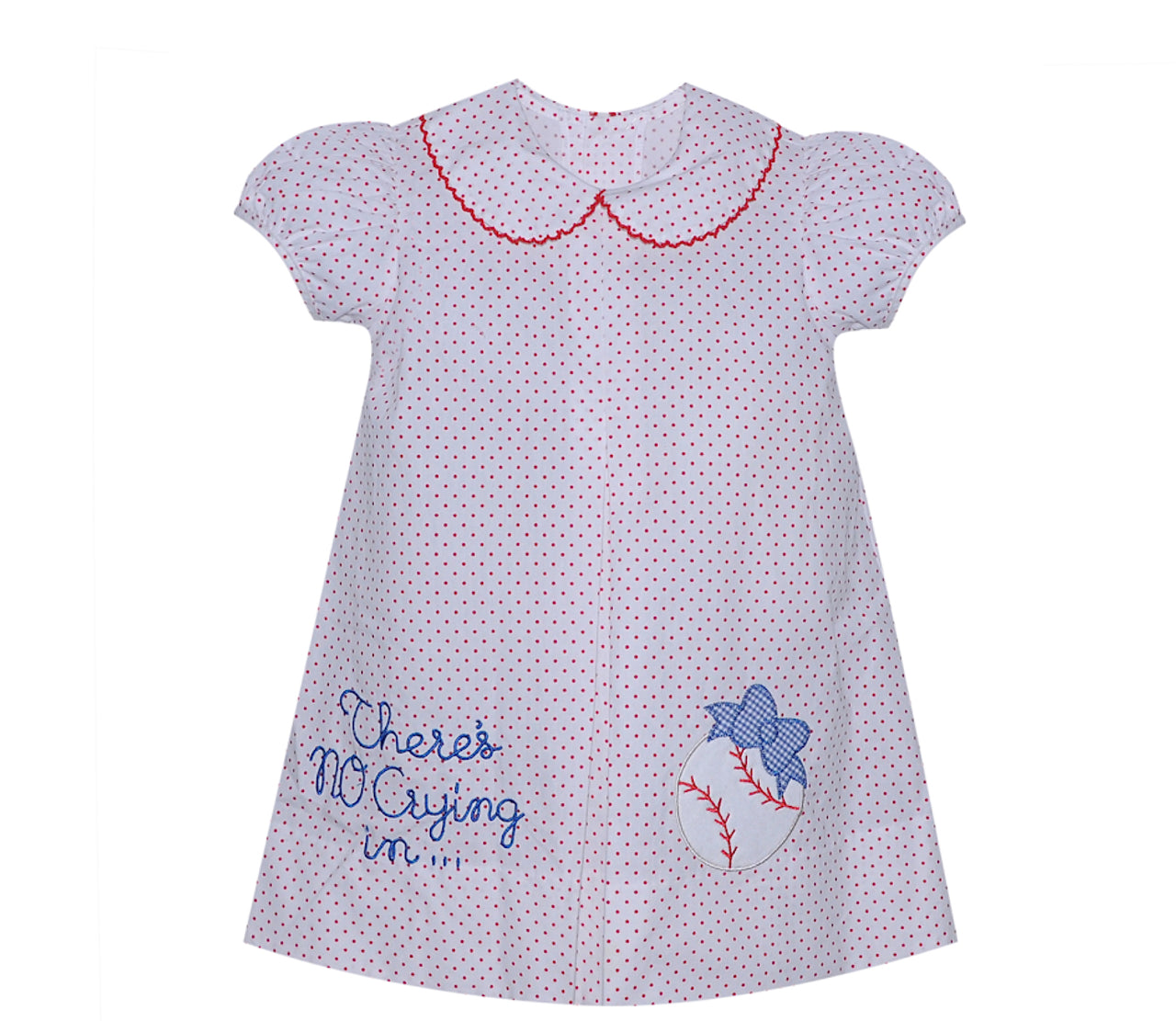 Girls Embroidered and applique Baseball Dress- No Crying