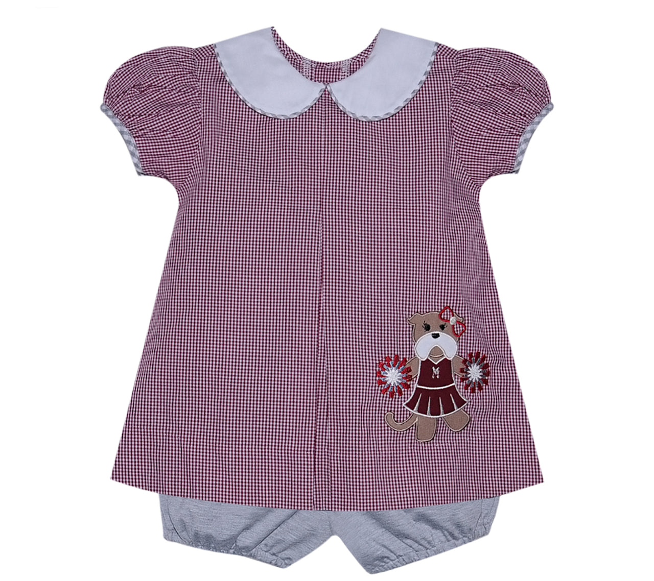 Maroon/White Bloomer Set with Applique-Bulldogs
