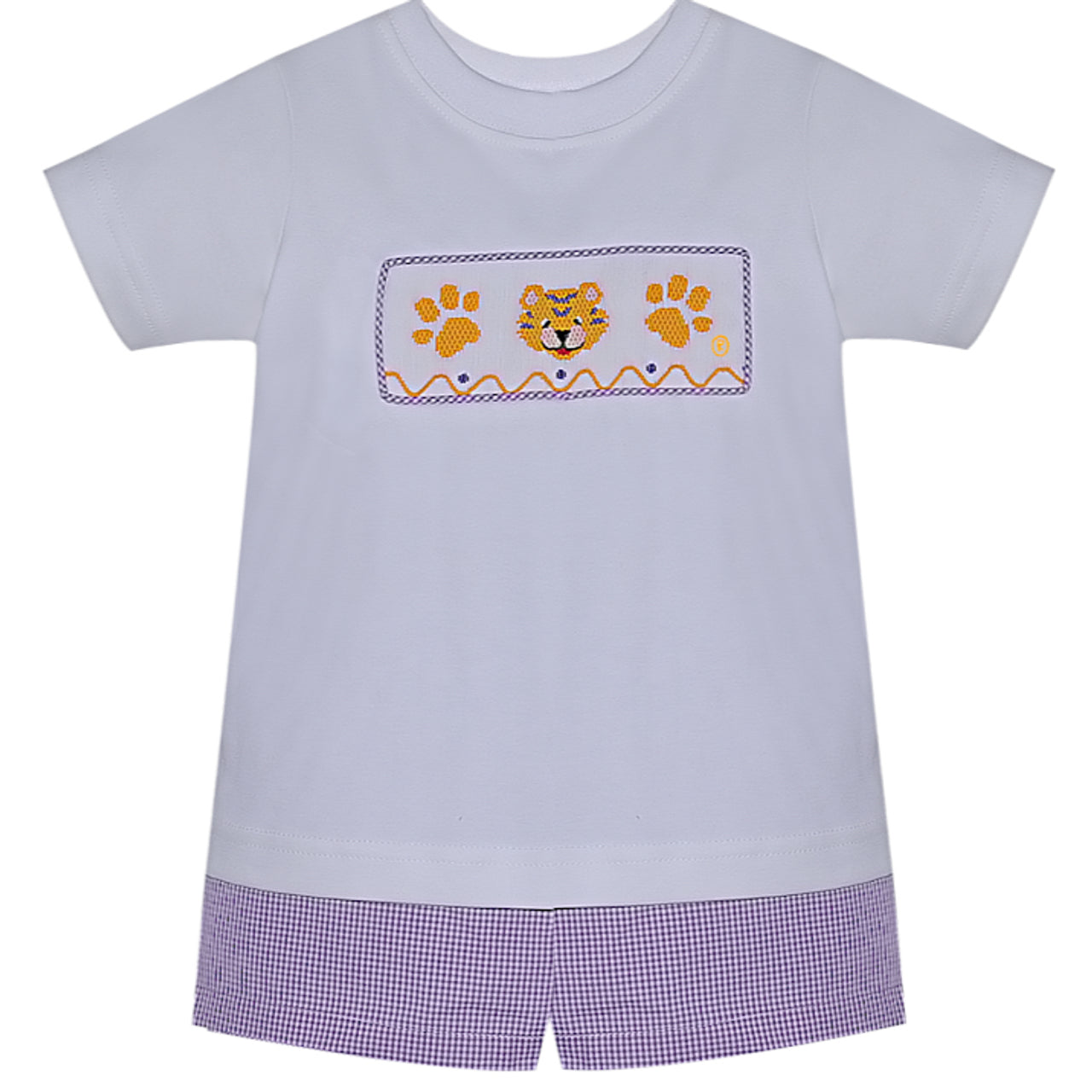 LSU Purple/Gold Smocked Tiger Short Set