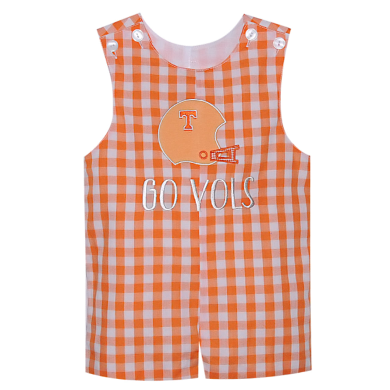 Helmet Applique Shortall-Orange/White Gingham-Tennessee