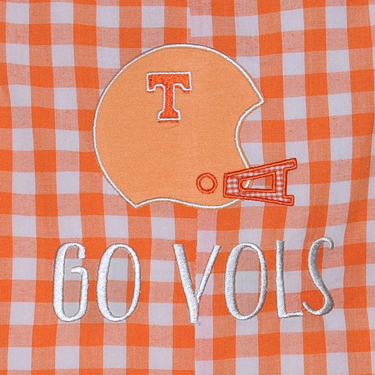 Helmet Applique Shortall-Orange/White Gingham-Tennessee