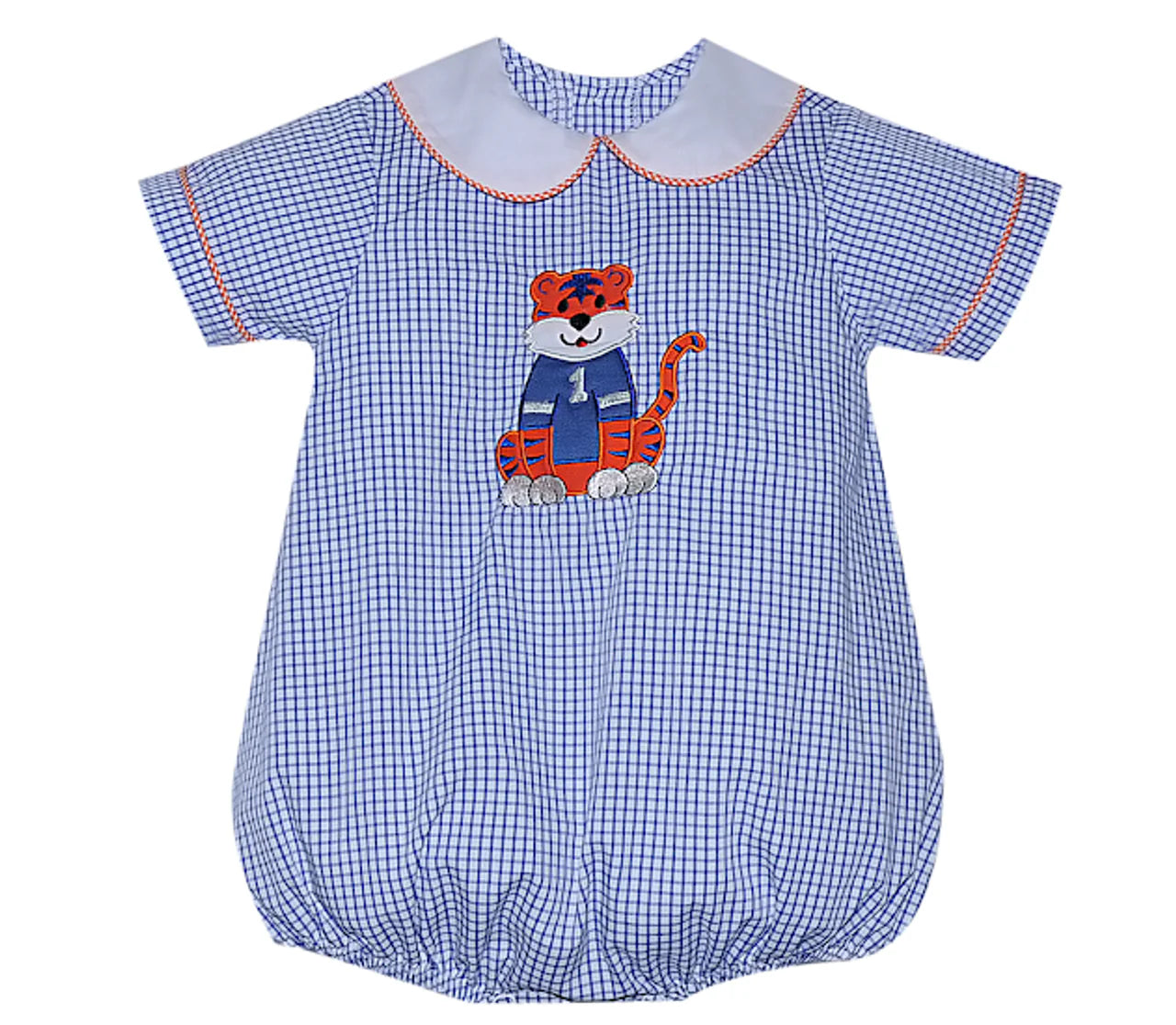 Navy/Orange Boy Bubble with applique detail in vibrant Auburn colors