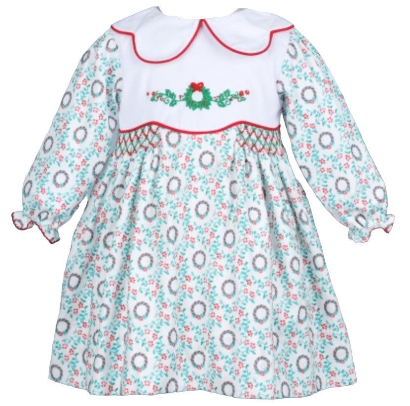 Christmas pattern hand smocked long sleeves dress